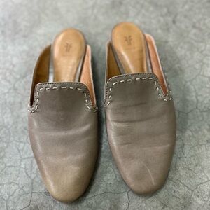 Frye Gwen Pickstitch Taupe Leather Slip-On Mules Loafers size 6